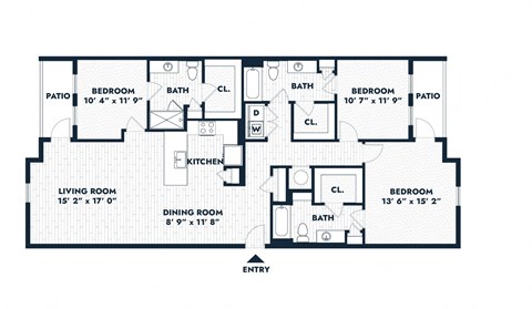 Floor plan for 3 beds, 3 baths, 1623 sqft